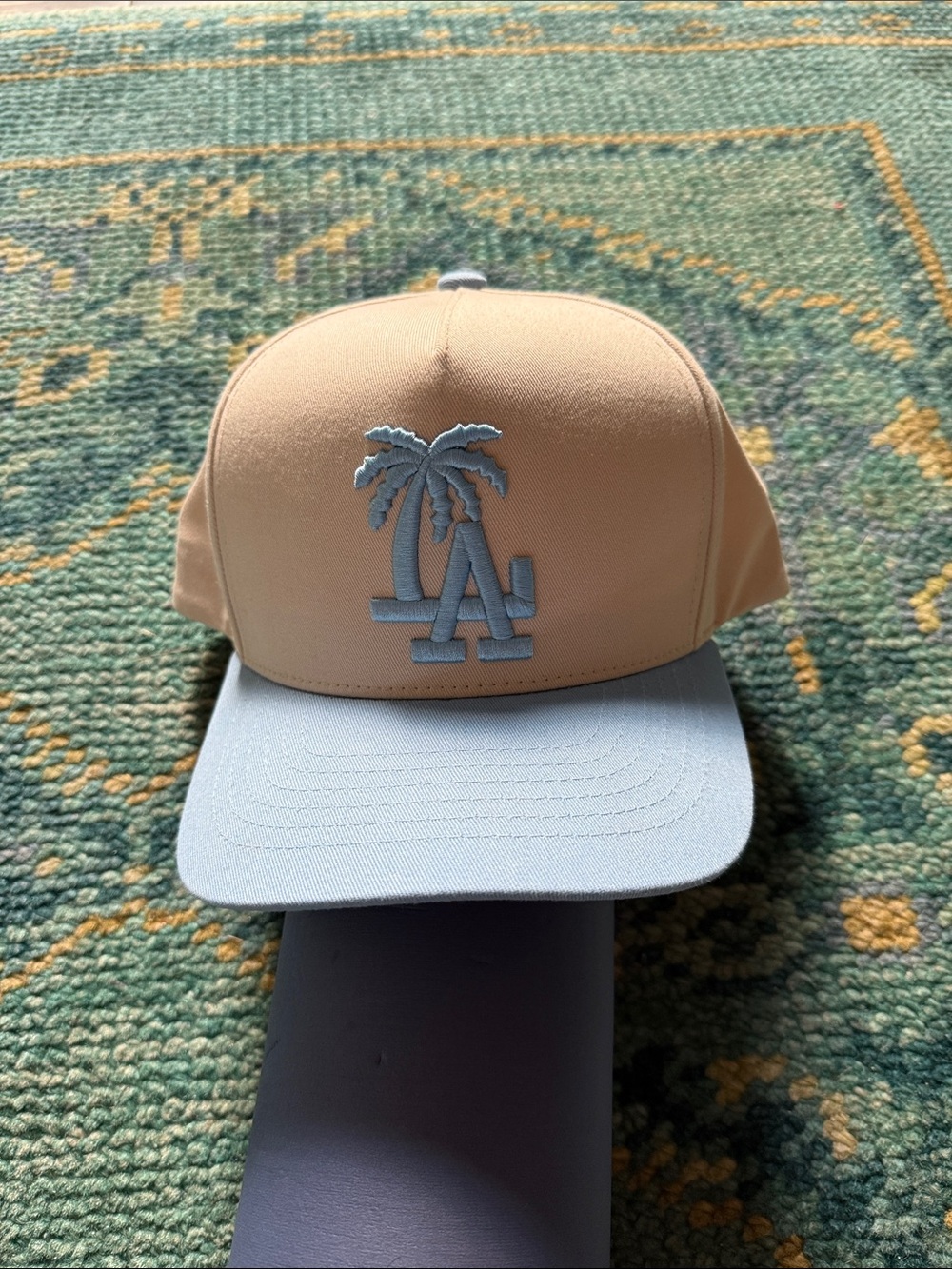 LA Palm Tree Logo Two-Tone Snapback Hat - Beige & Light Blue